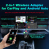 Adaptateur pour carplay et android auto sans fil 2 en 1, plug & play | reconnexion automatique, wifi 2,4+5,0 ghz bleutooth 5.0, 