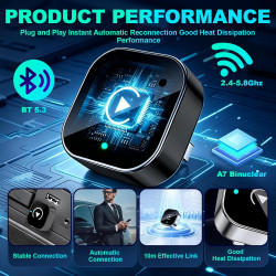 Adaptateur pour carplay et android auto sans fil 2 en 1, plug & play | reconnexion automatique, wifi 2,4+5,0 ghz bleutooth 5.0, 
