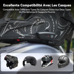 X1 écouteurs casque moto avec musique, 60 heures d'autonomie, ip67 | kit main libre moto avec assistant vocal, haut-parleurs de 