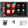 Autoradio 2 din carplay et android auto sans fil, 7 pouces ips écran tactile, poste radio avec caméra de recul, bleutooth, miroi