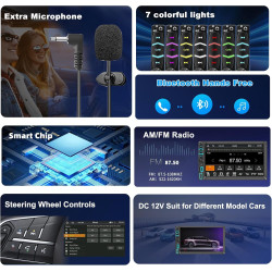 Autoradio 2 din carplay et android auto sans fil, 7 pouces ips écran tactile, poste radio avec caméra de recul, bleutooth, miroi