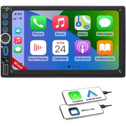 Autoradio 2 din carplay et android auto,6,9 pouces ips écran tactile,2 din carplay wirouge avec bluetooth navigation gps mirror 