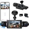 Dashcam Voiture Avant Arriere 4k/1080p,4 Canaux Caméra Embarquée Voiture Avec Carte Sd 64g,Écran Ips 3",24h Mode Parking,Grand A
