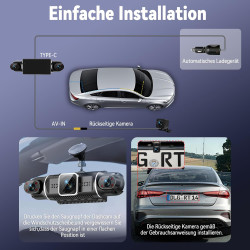 Dashcam Voiture Avant Arriere 4k/1080p,4 Canaux Caméra Embarquée Voiture Avec Carte Sd 64g,Écran Ips 3",24h Mode Parking,Grand A