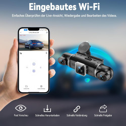 Dashcam Voiture Avant Arriere 4k/1080p,4 Canaux Caméra Embarquée Voiture Avec Carte Sd 64g,Écran Ips 3",24h Mode Parking,Grand A