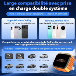 Mini Adaptateur CarPlay sans Fil : 2 en 1 CarPlay et Android Auto Wireless Adapter Connexion Rapide Stable et sans Retard-Dongle