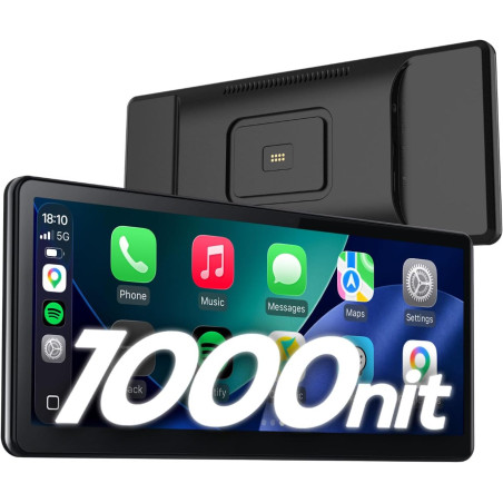 CarpodGo T4 Plus à 60fps Écran Portable sans Fil 10,9" CarPlay Voiture pour Apple Car Play&Android Auto,support magnétique à fix