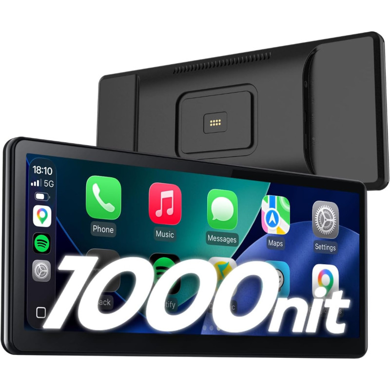 CarpodGo T4 à 60fps Écran Portable sans Fil 8,9" CarPlay Voiture pour Apple Car Play & Android Auto,luminosité de 1 000 nits,Sup