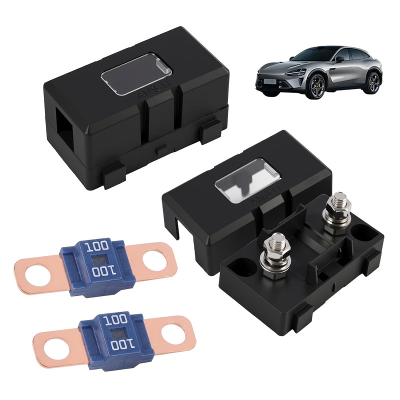 2 Pièces Fusibles Midi 100A et Porte-Fusibles ANS, Fusible Voiture, Haute Tension 12V-58V, Compatible avec Voitures, Camions, Vé
