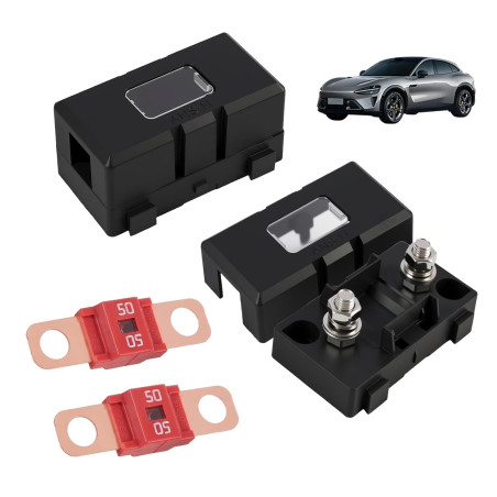 2 Pièces Fusibles Midi 50A et Porte-Fusibles ANS, Fusible Voiture, Haute Tension 12V-58V, Compatible avec Voitures, Camions, Véh