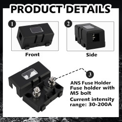 2 Pièces Fusibles Midi 50A et Porte-Fusibles ANS, Fusible Voiture, Haute Tension 12V-58V, Compatible avec Voitures, Camions, Véh