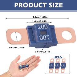 3 Pièces Fusibles Midi 100A, Fusible Voiture, Haute Tension 12V-58V, Compatible avec Voitures, Camions, Véhicules de Constructio