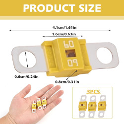 3 Pièces Fusibles Midi 60A, Fusible Voiture, Haute Tension 12V-58V, Compatible avec Voitures, Camions, Véhicules de Construction