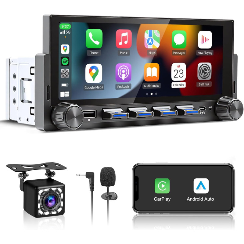 Autoradio 1 din bleutooth avec sans fil carplay et android auto - 6,86 pouces hd ecran tactile,wireless autoradio avec caméra de
