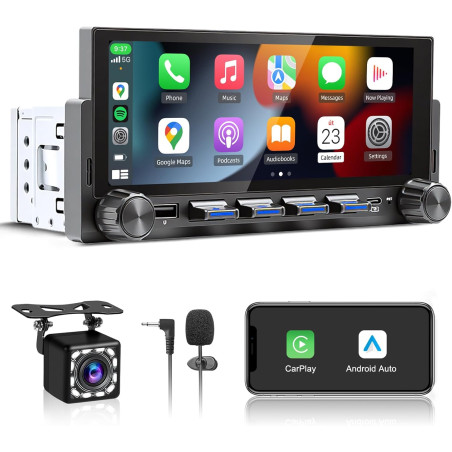 Autoradio 1 din bleutooth avec sans fil carplay et android auto - 6,86 pouces hd ecran tactile,wireless autoradio avec caméra de