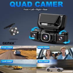 Caméra embarquée à 360°, 4 canaux, Wi-FI 5G et contrôle Via Application, GEMEK 2K Avant et arrière, intérieur, Gauche et Droite 