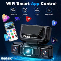 Caméra embarquée à 360°, 4 canaux, Wi-FI 5G et contrôle Via Application, GEMEK 2K Avant et arrière, intérieur, Gauche et Droite 