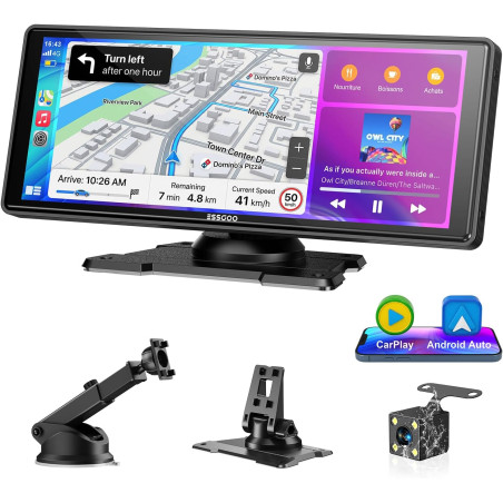 Essgoo écran carplay voiture 10,26 pouces avec caméra de recul prend en charge a-pple carplay & android auto,gps,fm, mirror link