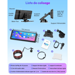 Essgoo écran carplay voiture 10,26 pouces avec caméra de recul prend en charge a-pple carplay & android auto,gps,fm, mirror link