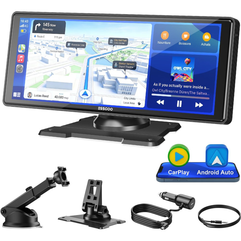 ESSGOO Écran Carplay Voiture, Supporte A-pple Carplay sans Fil et Android Auto, Écran Tactile IPS de 10.26 Pouces avec Capteur d