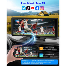 ESSGOO Écran Carplay Voiture, Supporte A-pple Carplay sans Fil et Android Auto, Écran Tactile IPS de 10.26 Pouces avec Capteur d