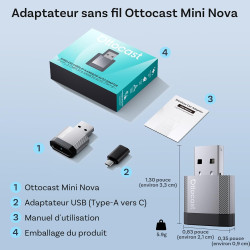 OTTOCAST Adaptateur CarPlay sans Fil et Android Auto 2 en 1, Mini Nova 2026 Adaptateur CarPlay Wireless, Compatible ChatGPT Gemi