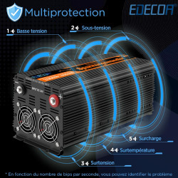 EDECOA Convertisseur 24v 220v Pur Sinus 2000w avec écran LCD 2X USB et télécommande Transformateur de Camion Onduleur 24v 230 Pu