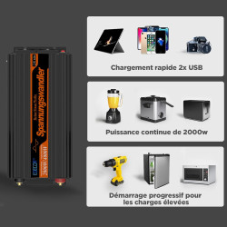 EDECOA Convertisseur 24v 220v Pur Sinus 2000w avec écran LCD 2X USB et télécommande Transformateur de Camion Onduleur 24v 230 Pu