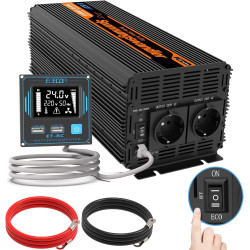 EDECOA Convertisseur 24V 220V Pur Sinus 2000W Fonction ECO pour Camion Camping-Car Van Compatible Panneau Solaire Isolation Galv