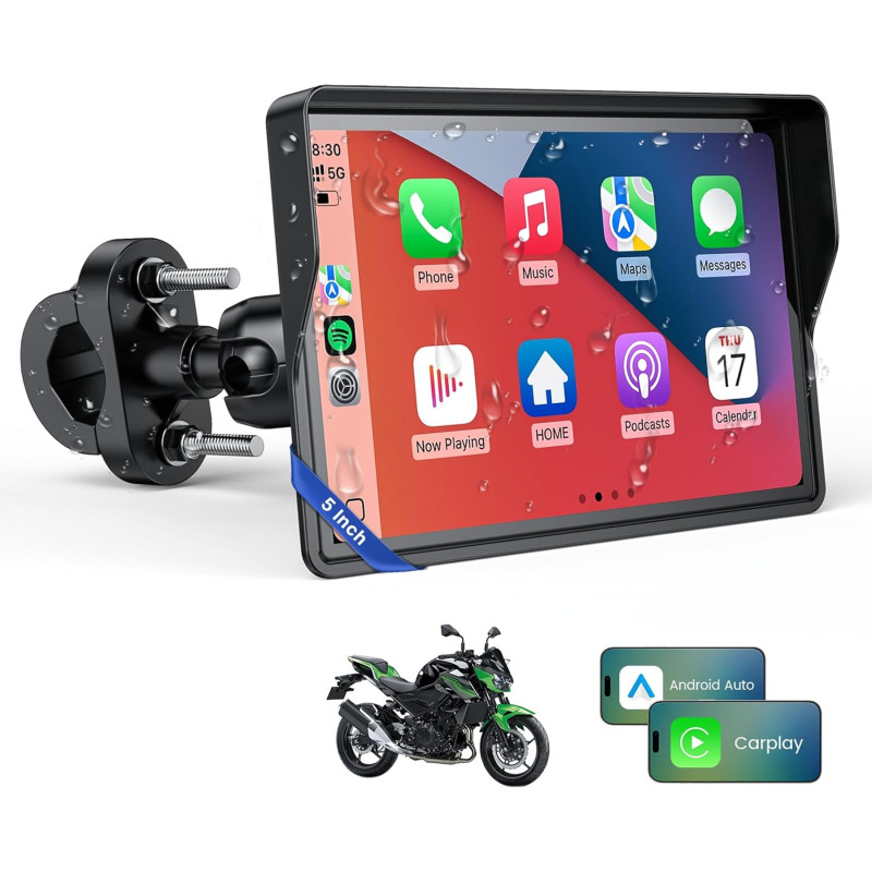Wonvon 5 pouces carplay para motocicleta sistema de navegación gps con apple carplay android auto pantalla portátil con doble bl