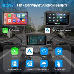 Wonvon carplay 6.25 pouces système de navigation gps pour moto avec apple carplay et android auto écran portable avec double ble
