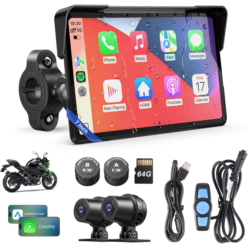Wonvon écran motorcycle carplay avec android auto – 7” gps étanche, pantalla para moto, apple carplay, système de navigation pou