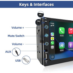 Autoradio 2 DIN avec Carplay et Android Auto - Écran Tactile 7 Pouces avec caméra de recul, Mirror Link, USB/AUX/FM, adapté aux 