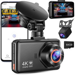Dashcam Voiture Avant Arriere: 4K+2K 5G WiFi Camera Voiture Embarquée - Écran HD 3" avec App Contrôle Carte SD 64G Vision Noctur