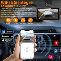 Dashcam Voiture Avant Arriere: 4K+2K 5G WiFi Camera Voiture Embarquée - Écran HD 3" avec App Contrôle Carte SD 64G Vision Noctur