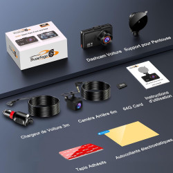 Dashcam Voiture Avant Arriere: 4K+2K 5G WiFi Camera Voiture Embarquée - Écran HD 3" avec App Contrôle Carte SD 64G Vision Noctur