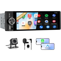 Junsun autoradio 1 din écran tactile 6,36" avec carplay & android auto, bleutooth, gps, fm, charge type-c, 2 usb, microphone, ég