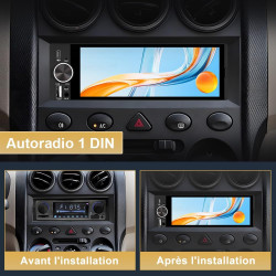Junsun autoradio 1 din écran tactile 6,36" avec carplay & android auto, bleutooth, gps, fm, charge type-c, 2 usb, microphone, ég