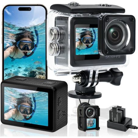 AIKER Camera Sport,Version Pro Camera Vlog Assistance 5k30FPS Photo 64MP/3.0EIS/Trè Longue Autonomie/Grand Angle 130°/Action Cam