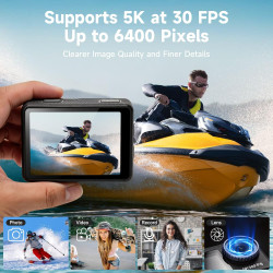 AIKER Camera Sport,Version Pro Camera Vlog Assistance 5k30FPS Photo 64MP/3.0EIS/Trè Longue Autonomie/Grand Angle 130°/Action Cam