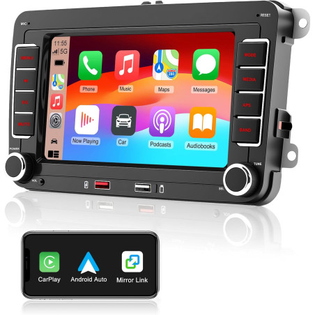Autoradio pour vw golf 5 golf 6 polo touran passat tiguan skoda touran eos, apple carplay et android auto sans fil, écran 7 pouc