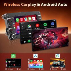 Autoradio pour vw golf 5 golf 6 polo touran passat tiguan skoda touran eos, apple carplay et android auto sans fil, écran 7 pouc