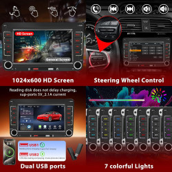 Autoradio pour vw golf 5 golf 6 polo touran passat tiguan skoda touran eos, apple carplay et android auto sans fil, écran 7 pouc
