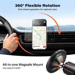 A2C Support Téléphone Voiture Grille d’Aération, Compatible MagSafe, 17 Aimants N54, Crochet Métallique, Rotation 360°, Support 