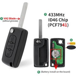 FSK 433MHz Coques de Clé Télécommandes avec Lame VA2 CE0523 PCF7941(ID46) Circuit pour Peugeot 207 308 308 SW 407 607 Expert RCZ