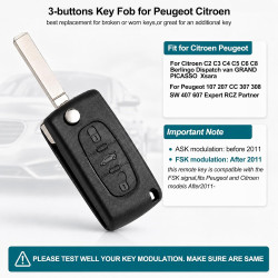 FSK 433MHz Coques de Clé Télécommandes avec Lame VA2 CE0523 PCF7941(ID46) Circuit pour Peugeot 207 308 308 SW 407 607 Expert RCZ