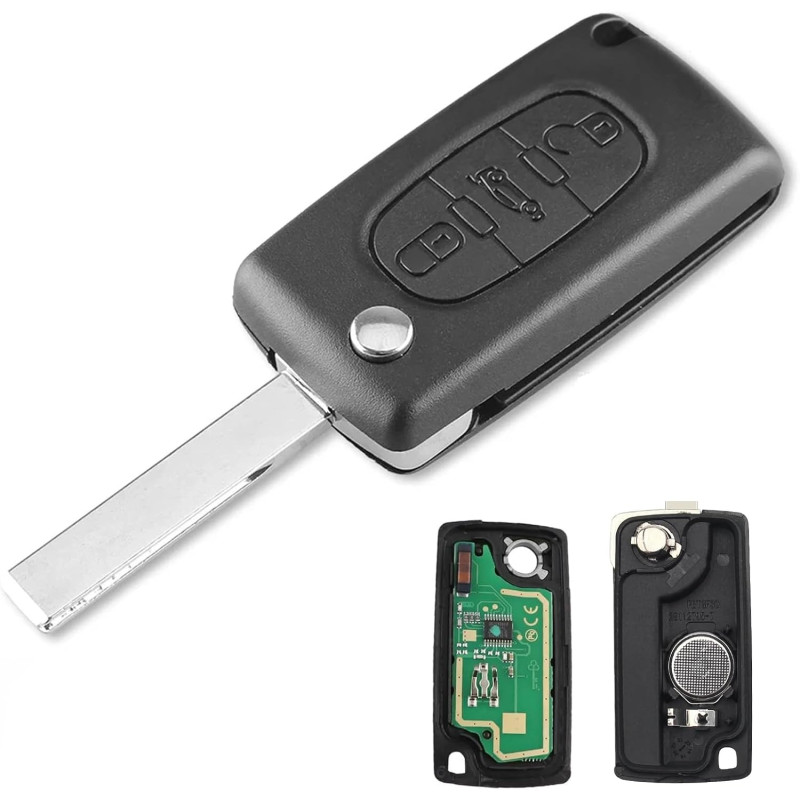 FSK Coque de Clé 3Boutons Télécommande pour Peugeot207 307 308 408 508 Partner Citr0en C2 C3 C4 C5 C6 C8 Berlingo Picasso CE0536