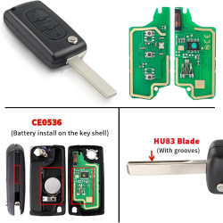 FSK Coque de Clé 3Boutons Télécommande pour Peugeot207 307 308 408 508 Partner Citr0en C2 C3 C4 C5 C6 C8 Berlingo Picasso CE0536