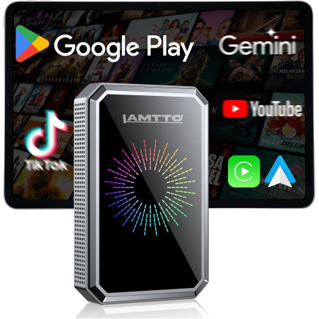 Lamtto adaptateur carplay sans fil, ai box android avec google play store, gemini ai, carplay & android auto sans fil, hdmi, air