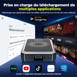 Lamtto adaptateur carplay sans fil, ai box android avec google play store, gemini ai, carplay & android auto sans fil, hdmi, air